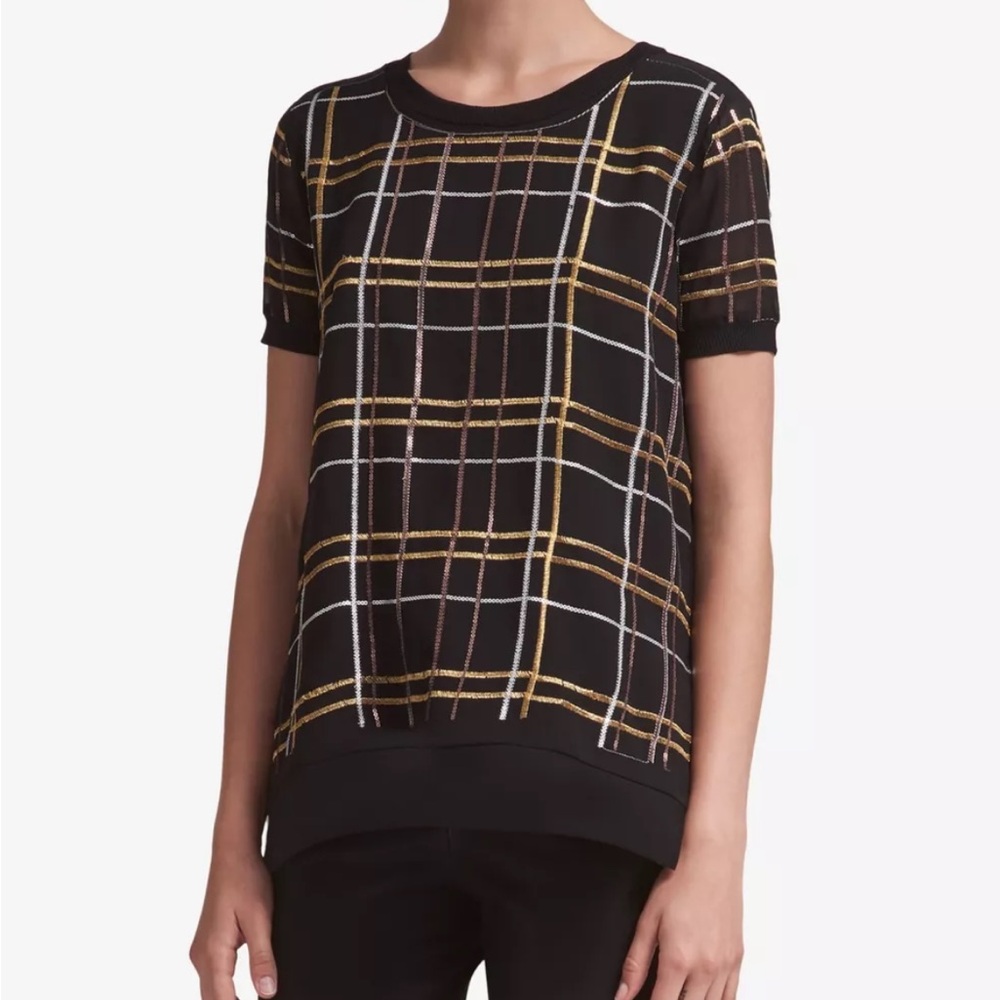 DKNY bold blooms sequin top